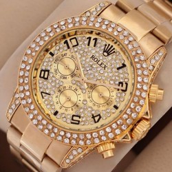 Rolex Winner 24 Diamante Dial Golden Watch